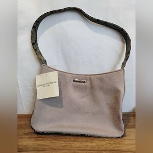Evan Picone Handbag Beige Faux Suede Snakeskin Strap